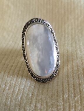 Sterling Marcasite Mother-of-Pearl Oval Statement Ring